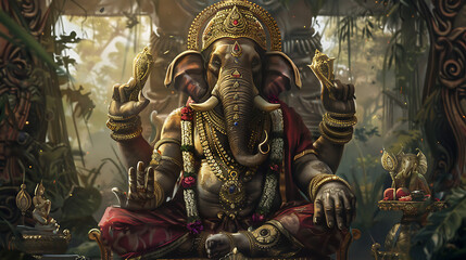 Fototapeta premium Ganesh wall art, The god of abundance is revered by the people, resulting in wealth and happiness