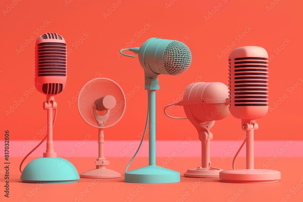 Poster a microphone with a colorful cord is sitting on a bright colorful background