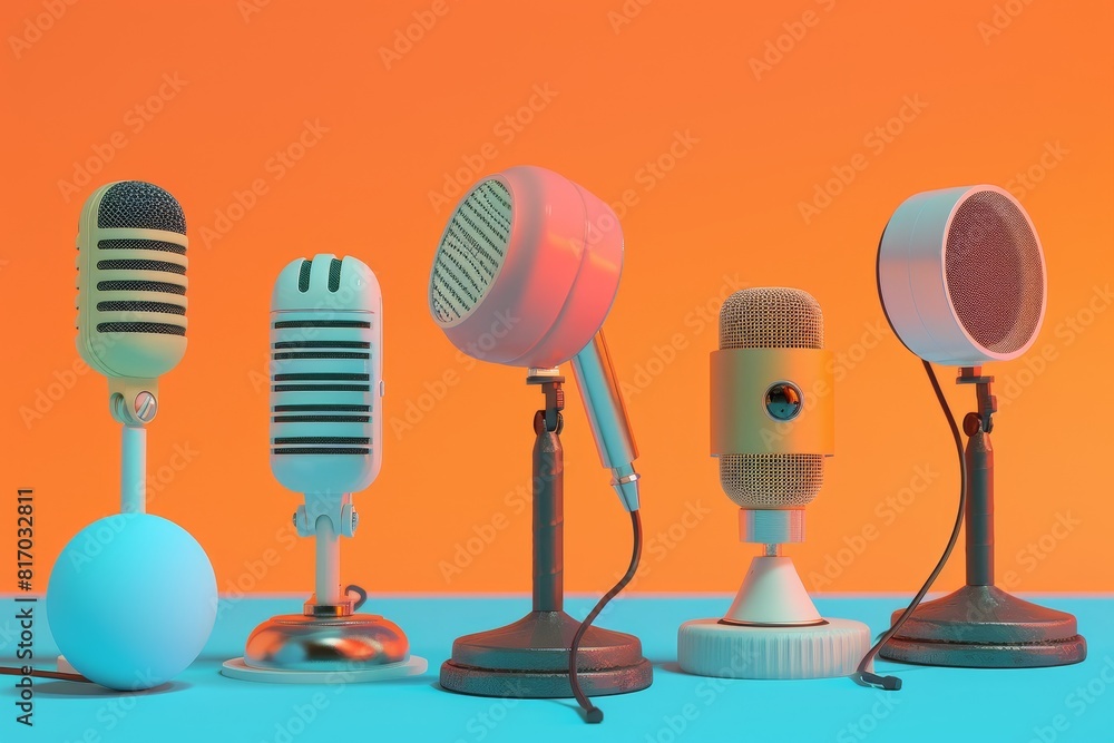 Poster a microphone with a colorful cord is sitting on a bright colorful background