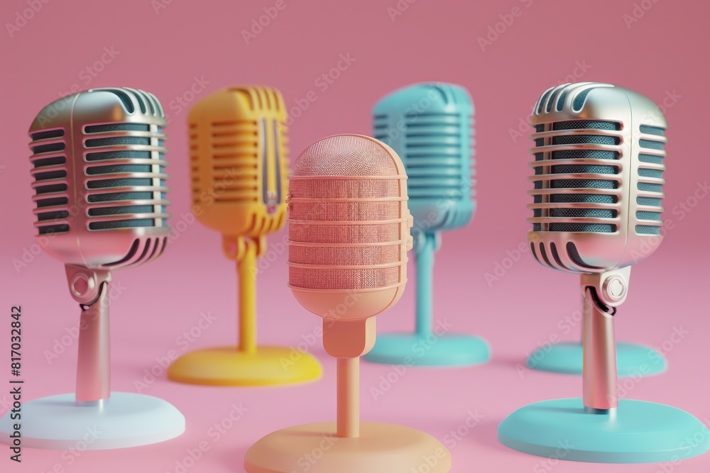 Poster a microphone with a colorful cord is sitting on a bright colorful background