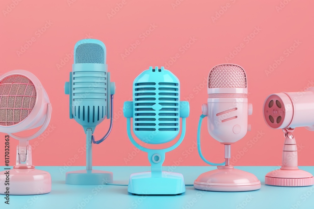 Poster a microphone with a colorful cord is sitting on a bright colorful background