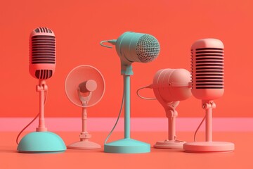 A microphone with a colorful cord is sitting on a bright colorful background
