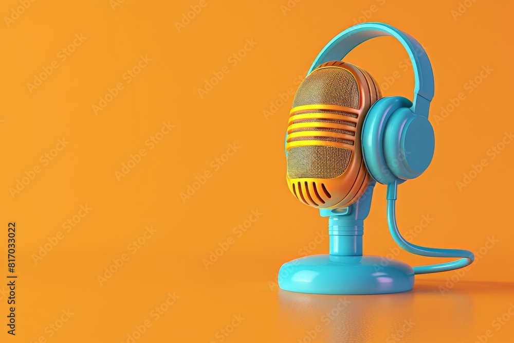 Poster a microphone with a colorful cord is sitting on a bright colorful background