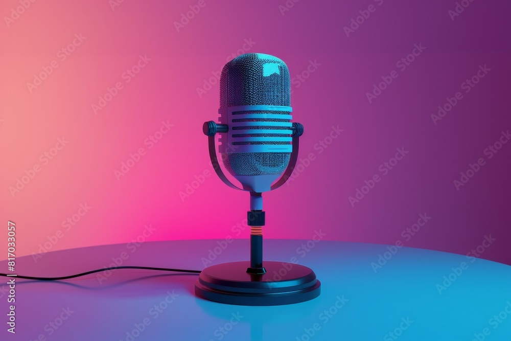 Poster a microphone with a colorful cord is sitting on a bright colorful background