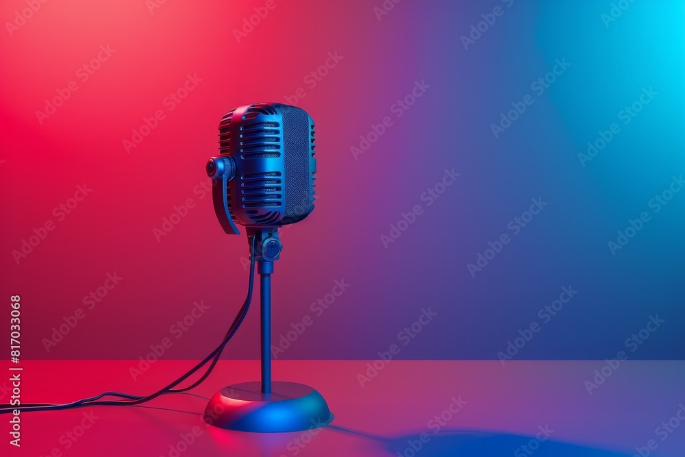 Poster a microphone with a colorful cord is sitting on a bright colorful background