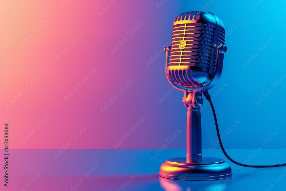 Poster a microphone with a colorful cord is sitting on a bright colorful background