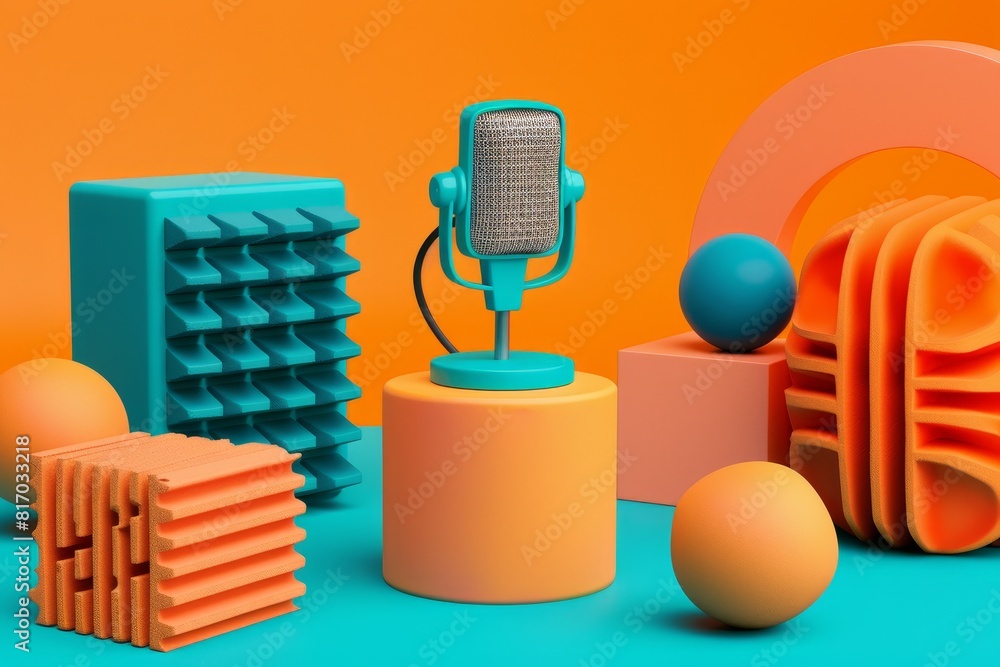 Poster a microphone with a colorful cord is sitting on a bright colorful background