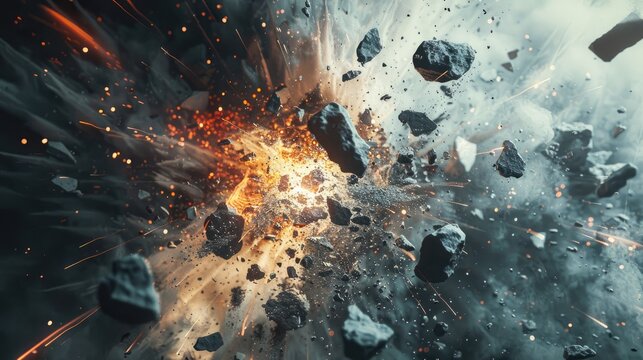 Big bang in space, Rocks big bang explosion in space, Rocks explosion