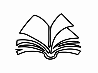 Open Book Icon vector Illustration Education Page Paper Literature Reading Vector Library School Knowl, Continuous one line hand drawn book icon isolated on white background