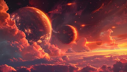 Epic Collision of Vibrant Planets in a Dramatic Cosmic Landscape