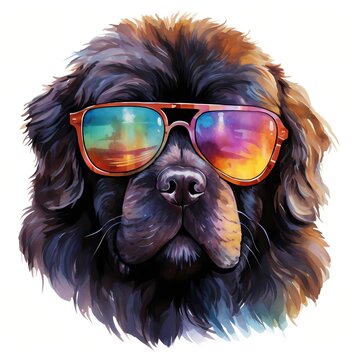 recommend clip art: Newfoundland. Cool Dog. Newfoundland clipart. Watercolor illustration. Generative AI. Detailed illustration.