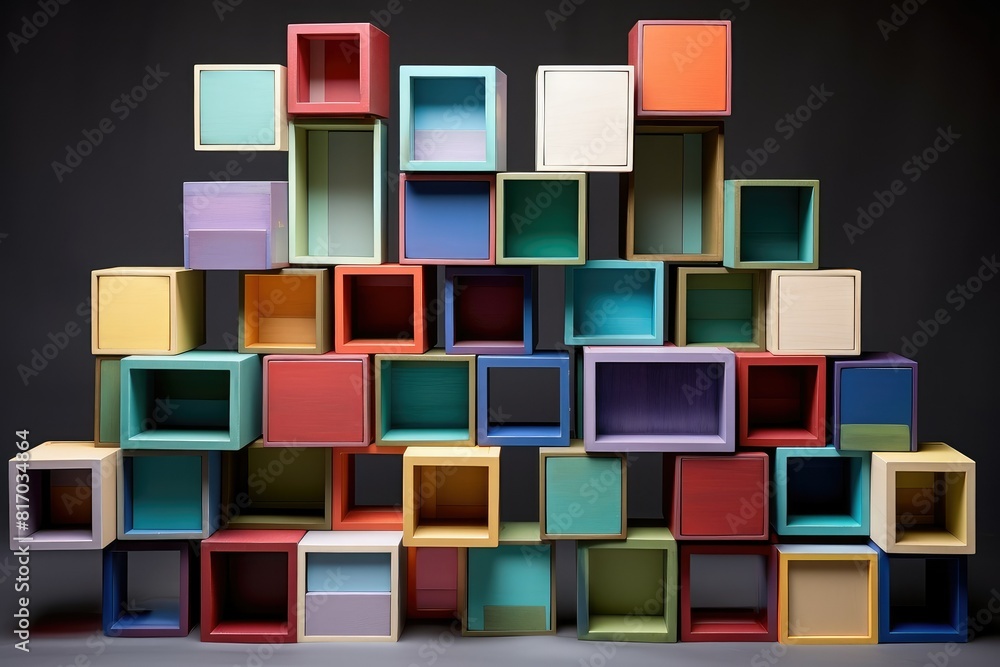 Aufkleber a stack of multicolored cubes in various sizes piled on top of each other. generative ai