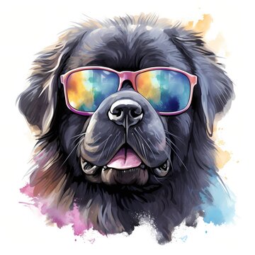 recommend clip art: Newfoundland. Cool Dog. Newfoundland clipart. Watercolor illustration. Generative AI. Detailed illustration.