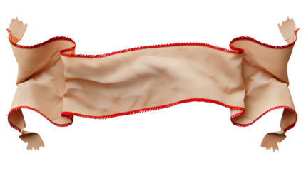 Red banner PNG. Red curtain with ribbon isolated. Old European royalty style banner. Fabric banner for text input