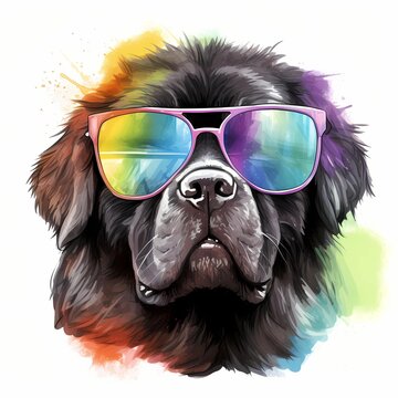 recommend clip art: Newfoundland. Cool Dog. Newfoundland clipart. Watercolor illustration. Generative AI. Detailed illustration.