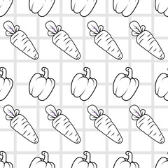 cute black and white paprika and carrot seamless pattern vector background