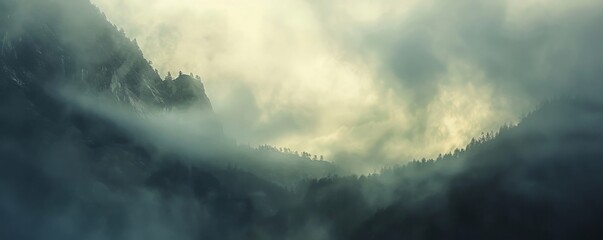 mountains on a foggy day.