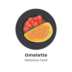 Hand drawn vector illustration of omelette on plate