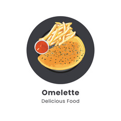 Hand drawn vector illustration of omelette on plate