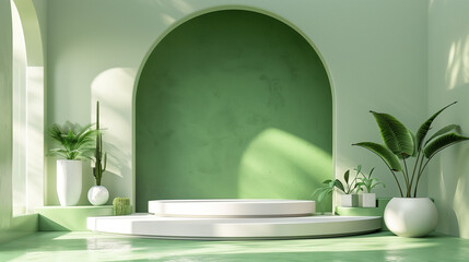 Green modern minimalistic interior background wall mockup 3d render	
