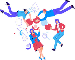 Business workflow and working process metaphor with people interacting with graphs and diagrams shapes. Business management and workflow.