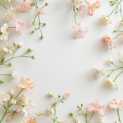 Pastel Flowers Arranged On White Background