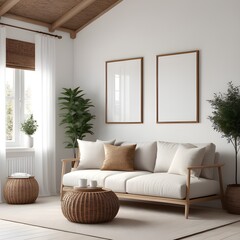 Mockup poster frame in Scandinavian living room interior background, interior mockup design, frame mockup