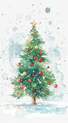 Obraz premium Christmas Card flat design side view holiday greetings theme water color colored pastel