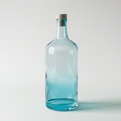 A clear glass bottle with light blue liquid inside