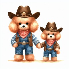 Poodle Dog Father and Son  .  Happy Father's Day  Watercolor Clip Art. Greeting Postcard Art Cute Cartoon Character Drawing Illustration. For Dad and kids