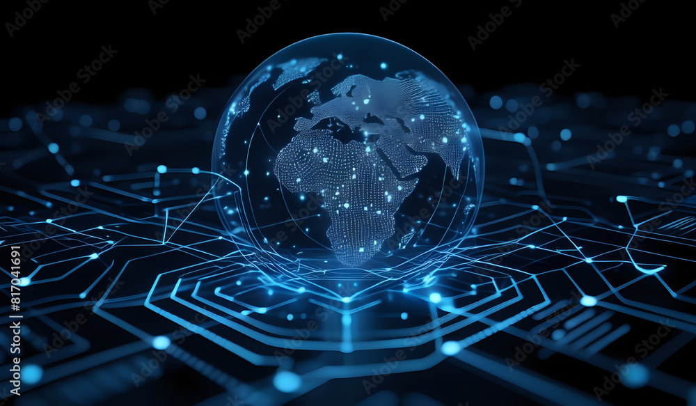 Poster digital technology, internet network connection concept. finger touching on virtual screen with futu