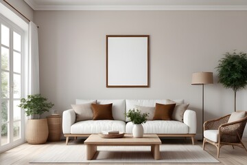 Mockup frame in living room with Scandinavian style, interior mockup design, frame mockup