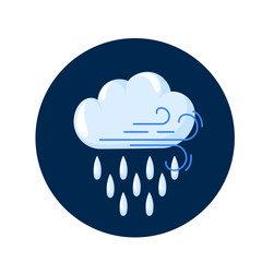 Cloud icon with rain and wind in cartoon. Weather forecast logo design. Vector illustration isolated on a white background.