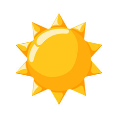 Sun icon in cartoon. Weather logo for apps, nursery and childrens design. Vector illustration isolated on a white background.