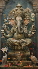 Fototapeta premium Ganesh wall art, The god of abundance is revered by the people, resulting in wealth and happiness