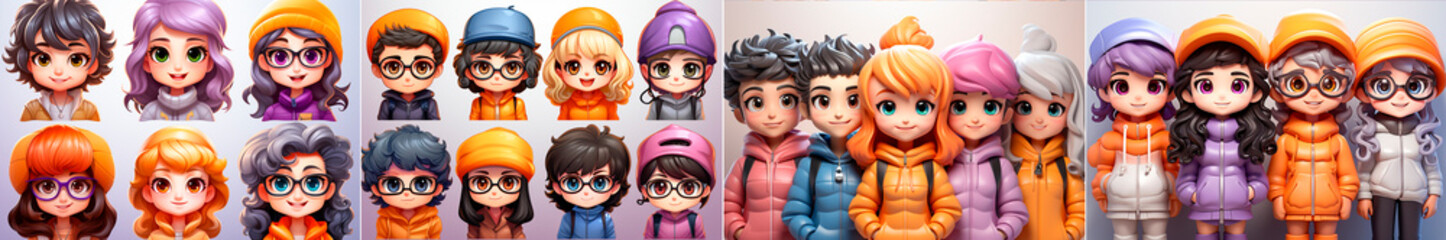 4 photos, A set of cartoon characters showing different colors and personalities. A fun and...