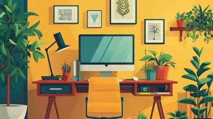 Fototapeta premium Organized Workspace with Minimalist Decor Inspiring Productivity and Efficiency