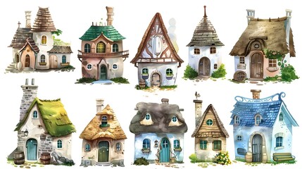 Obraz premium Enchanting Storybook Cottages and Fairy Tale Inspired Homes in a Whimsical Landscape
