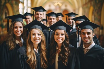 Obraz premium A group of happy and diverse college graduates celebrate their commencement.