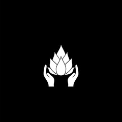 Lotus hand icon isolated on dark background