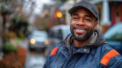 Photo portrait of a smiley deliveryman