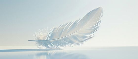 A white feather is floating on the surface of a body of water