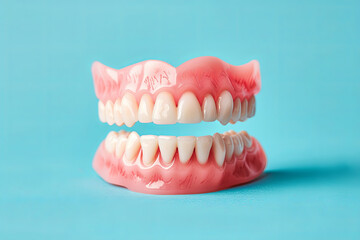 Obraz premium Close up , Complete denture or full denture on blue background 