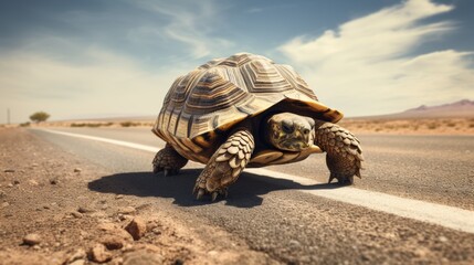 Slow turtle moving on the road - Powered by Adobe