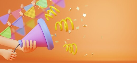 The hands are shooting confetti. 3d illustration