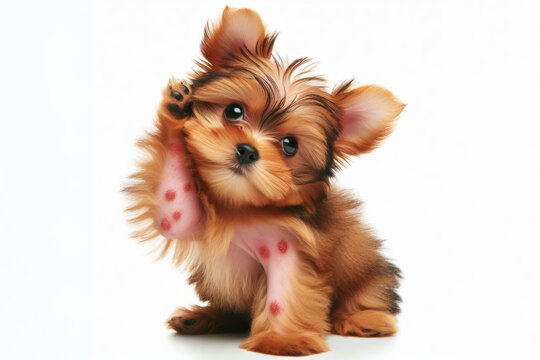 Small dog is very itchy, fleas, ticks concept