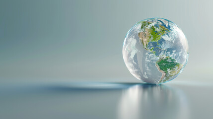 A clear globe of the earth sits on a table