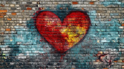 A graffiti-like heart drawing graffiti on a street wall