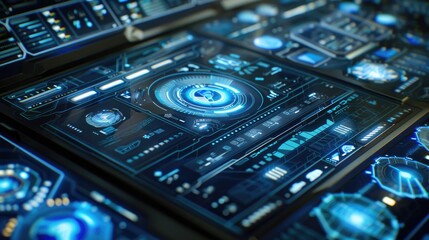 Fototapeta premium Cyberpunk holographic display with glowing elements and high-tech digital effects