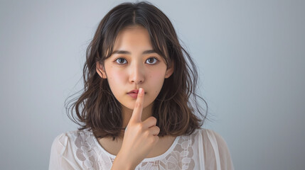 Naklejka premium 「内緒だよ」または「静かに」のジェスチャー